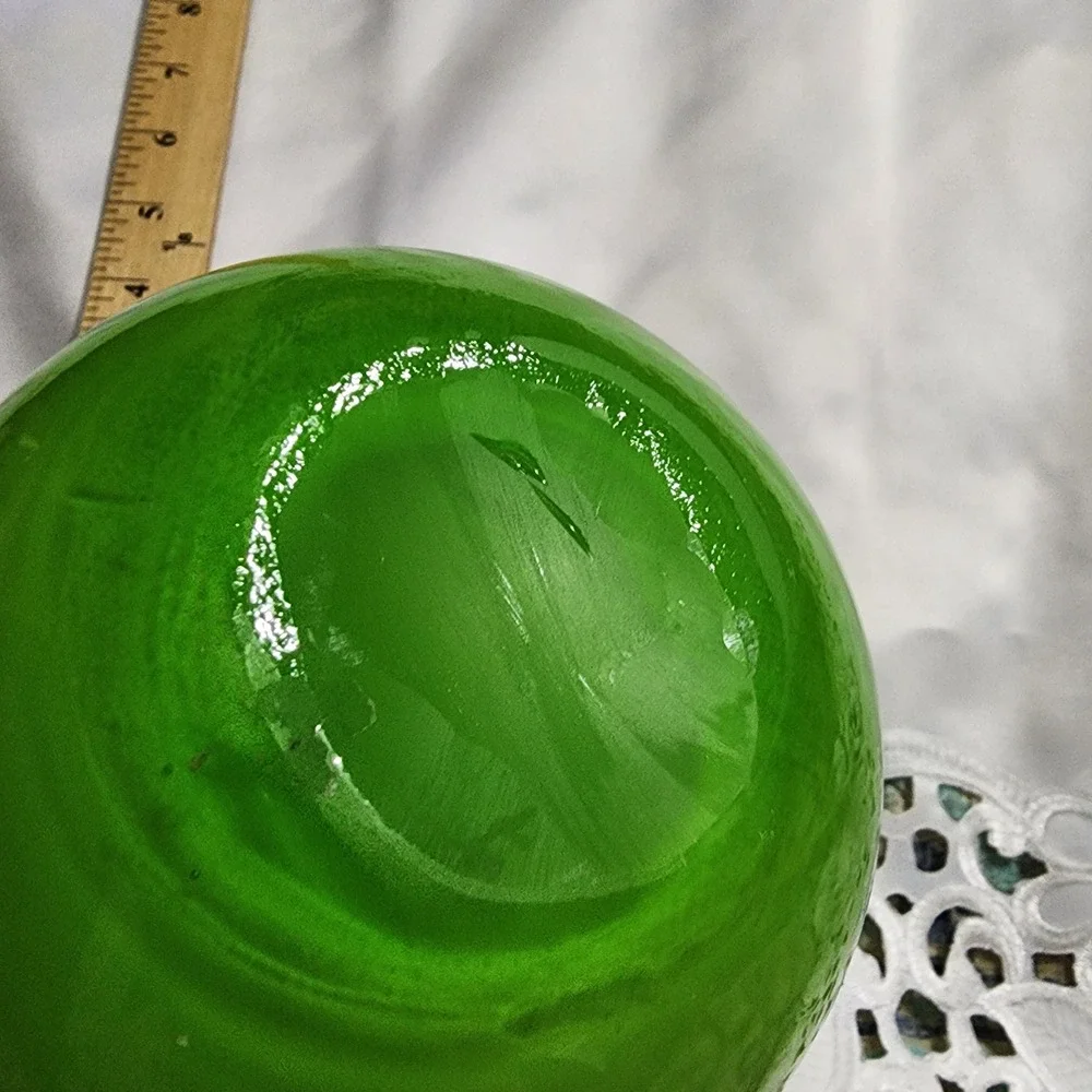 Vintage Green Art Glass Vase White Teardrop Cased Glass Mid Century Modern 8.5in